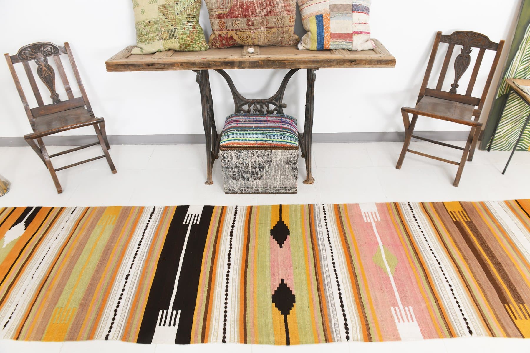 Runner Rug 90x496 cm, beige, wool, Turkey, 1960s - 218563