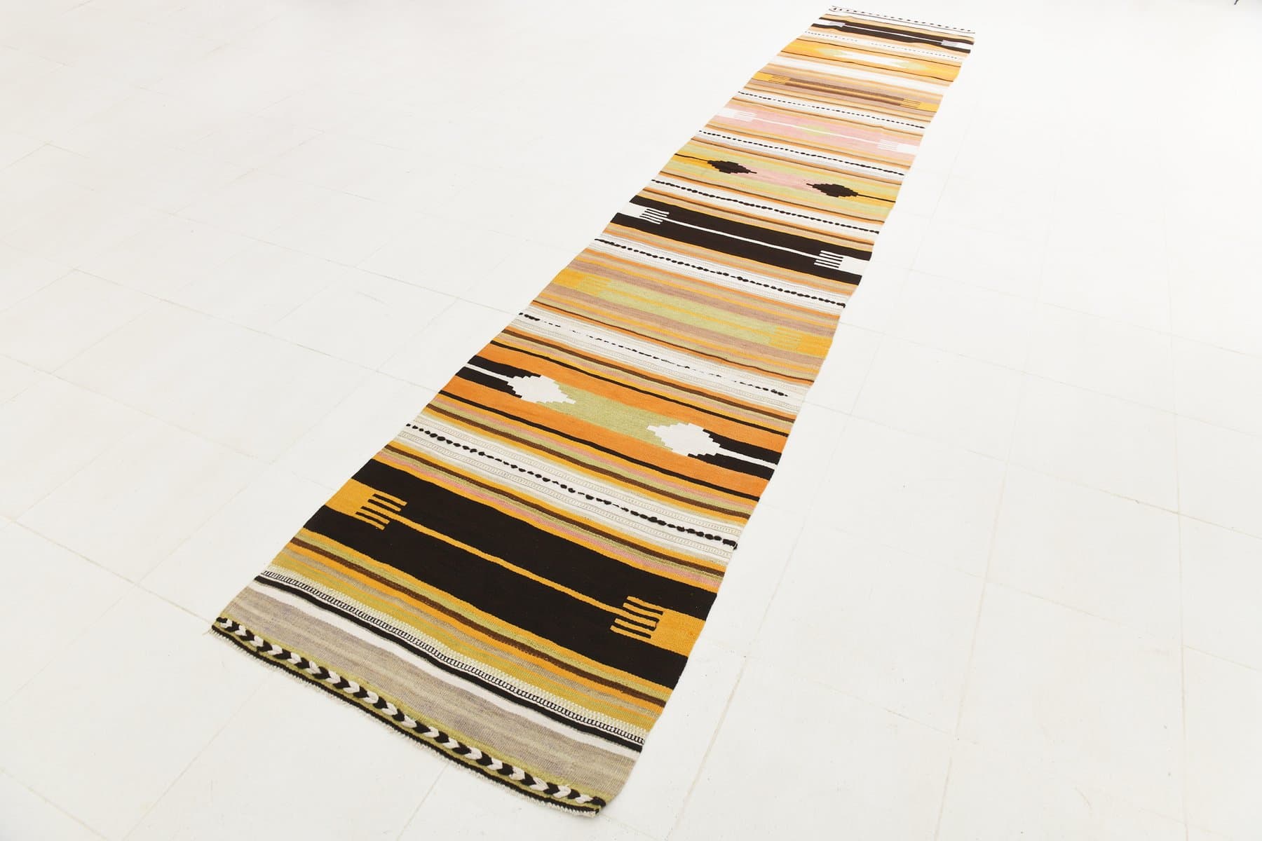 Runner Rug 90x496 cm, beige, wool, Turkey, 1960s - 218561