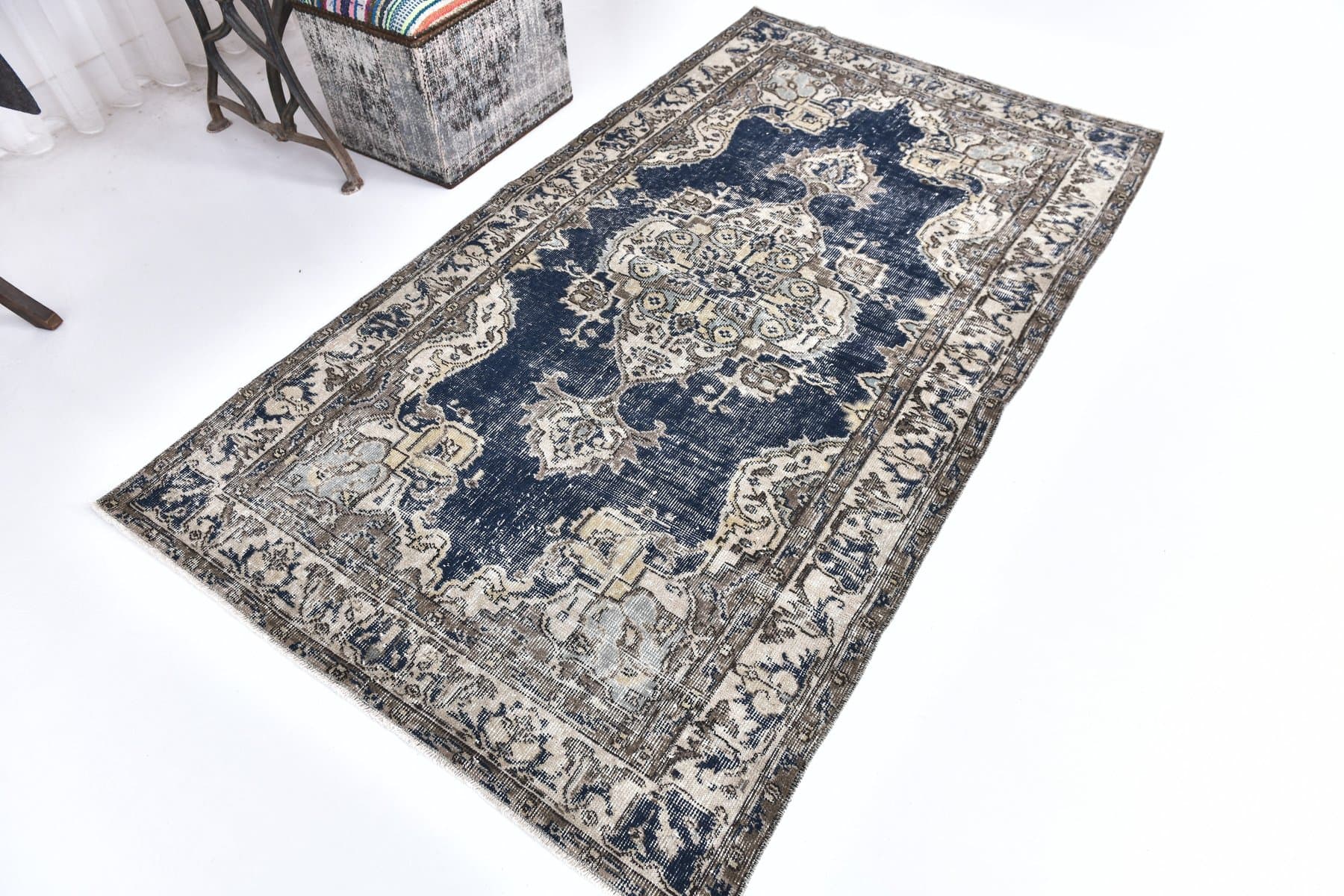 Rug 208x118 cm, blue, wool, Turkey, 1970s. - 218549