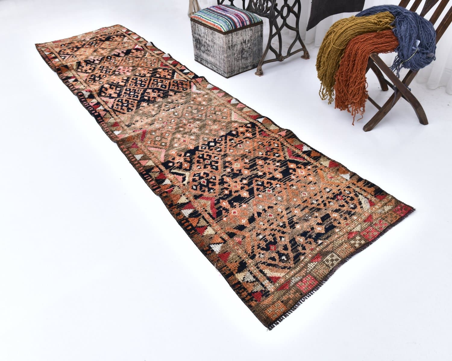 Runner 87x344 cm, brown, wool, 1970s - 218517