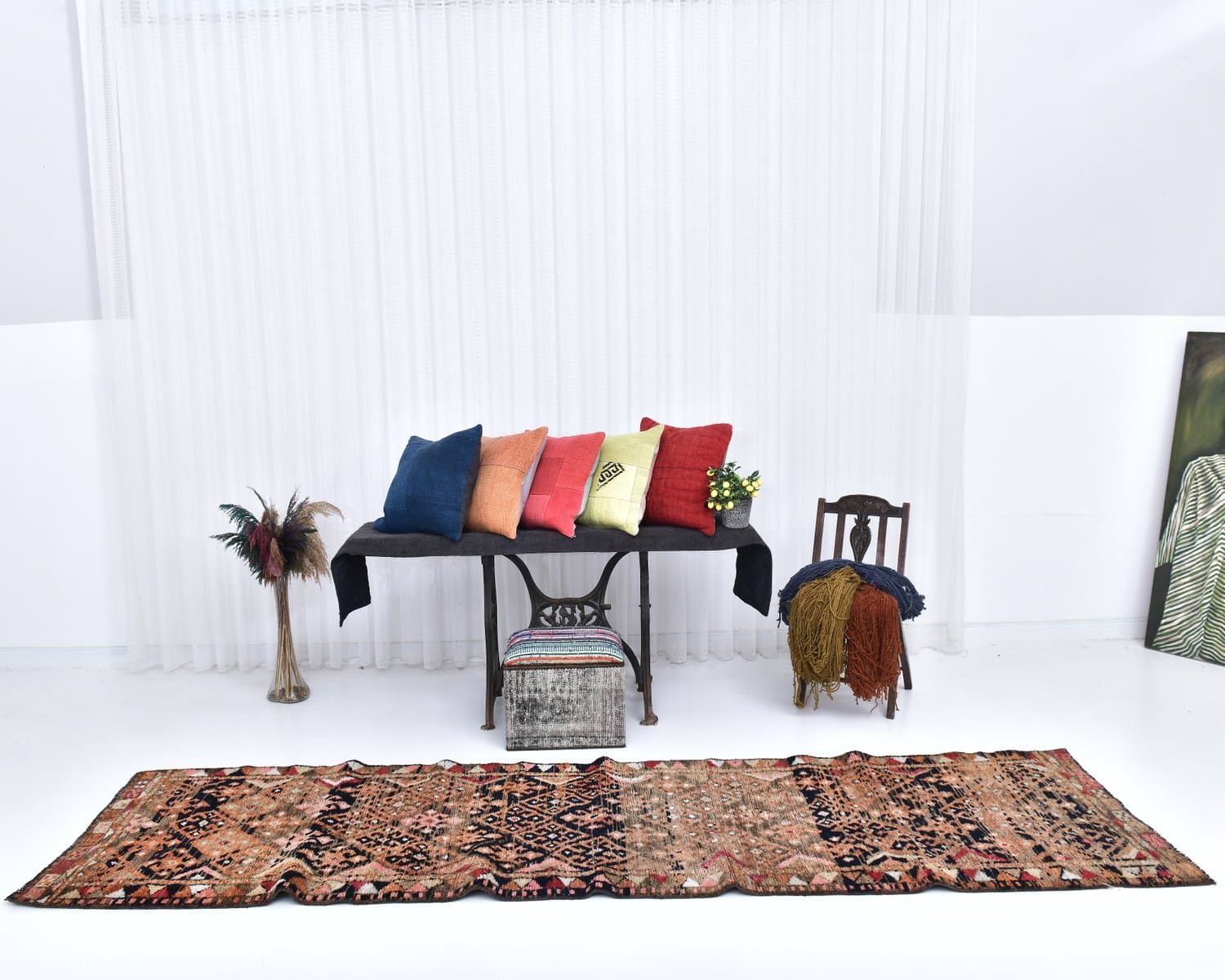 Runner 87x344 cm, brown, wool, 1970s - 218511