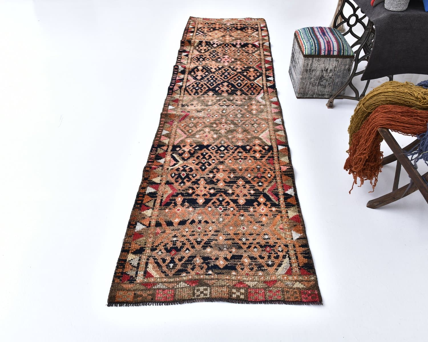 Runner 87x344 cm, brown, wool, 1970s - 218510