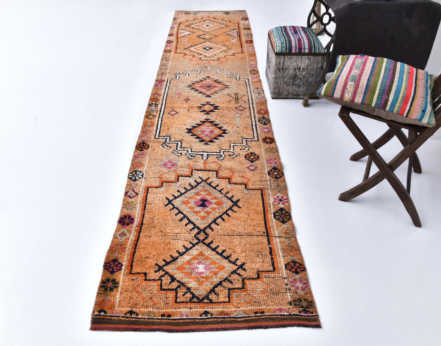 Runner 92x410 cm, brown, wool, 1970s - 218501