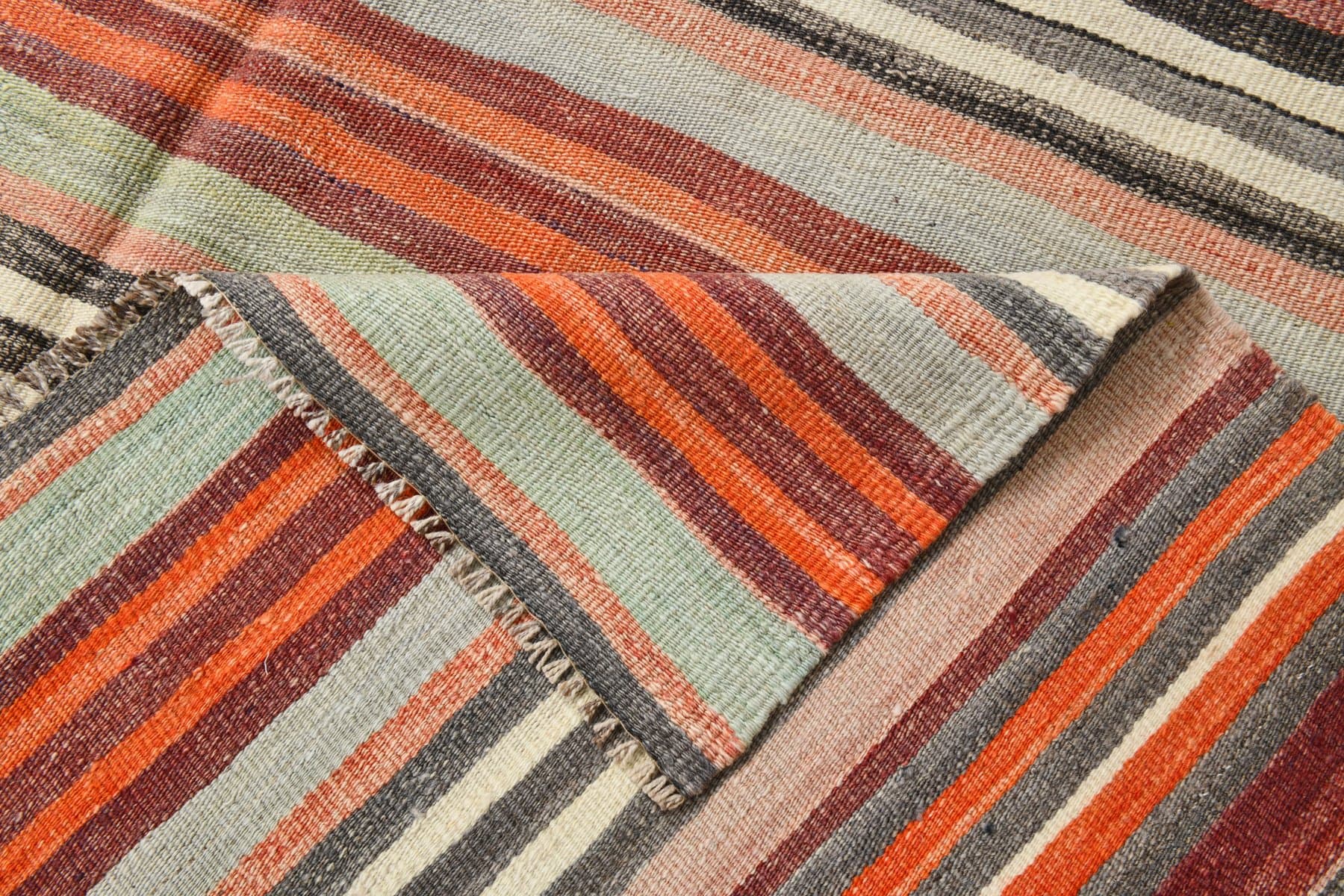 Kilim Rug 236x153 cm, orange, green, wool, Turkey, 1960s. - 218482