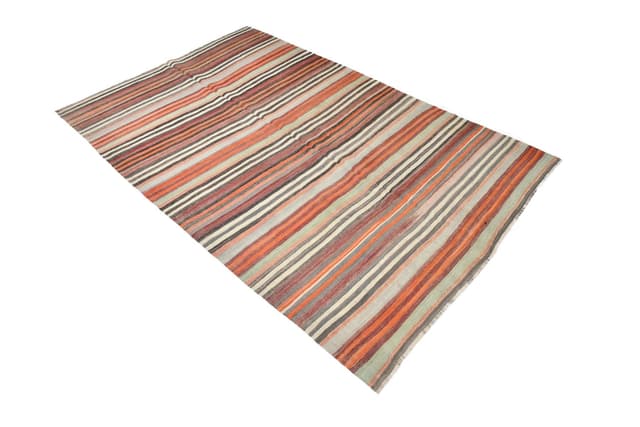 Kilim Rug 236x153 cm, orange, green, wool, Turkey, 1960s. - DIMENSION