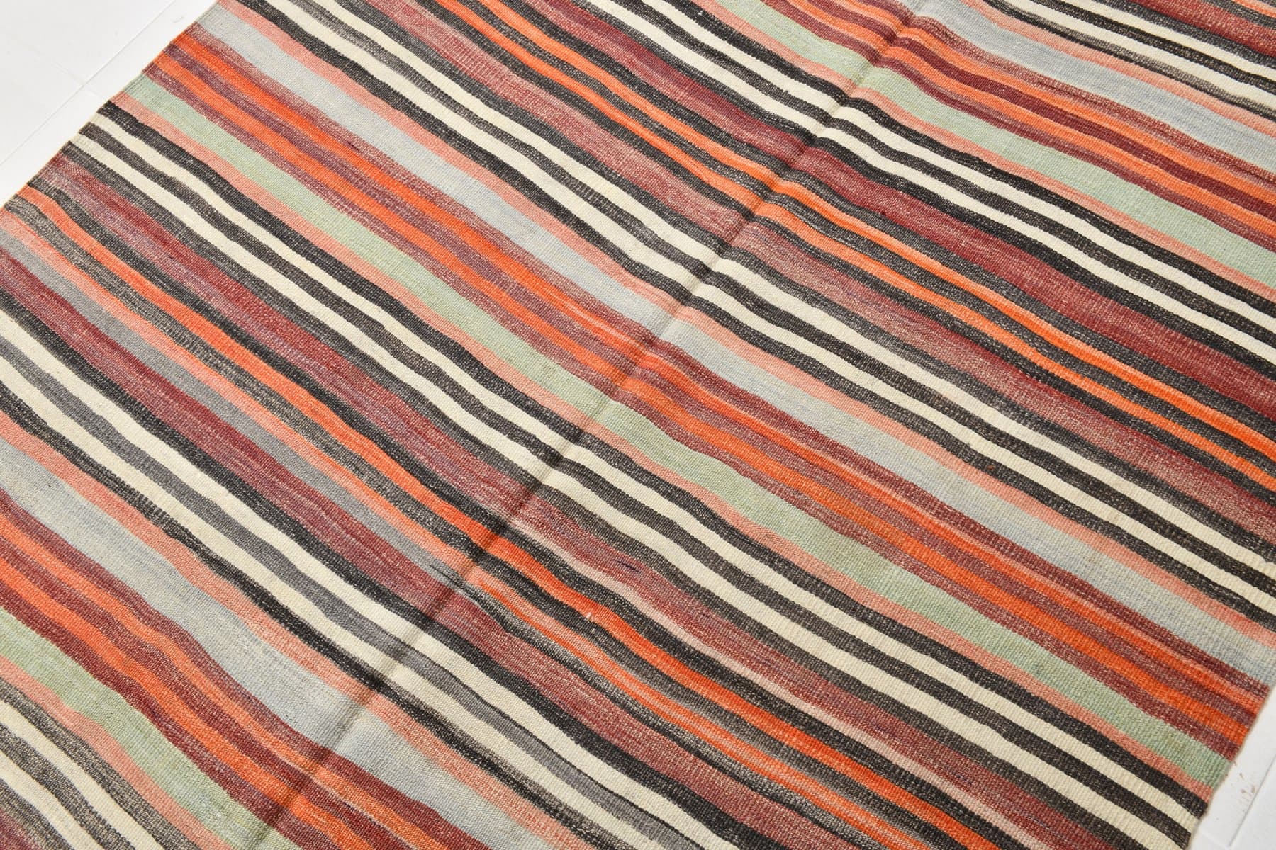 Kilim Rug 236x153 cm, orange, green, wool, Turkey, 1960s. - 218481