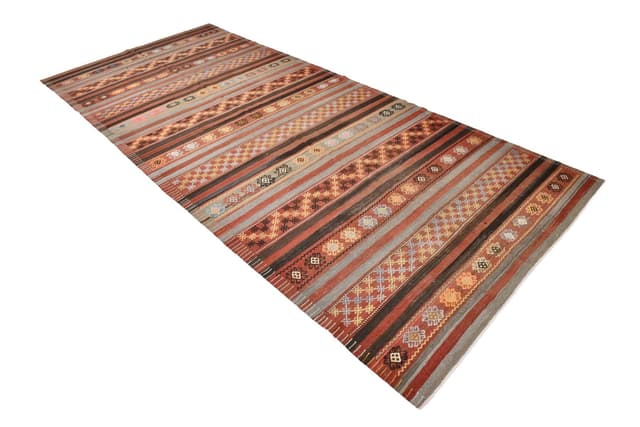 Kilim Rug 185x393 cm, red, wool, Turkey, 1960s - DIMENSION