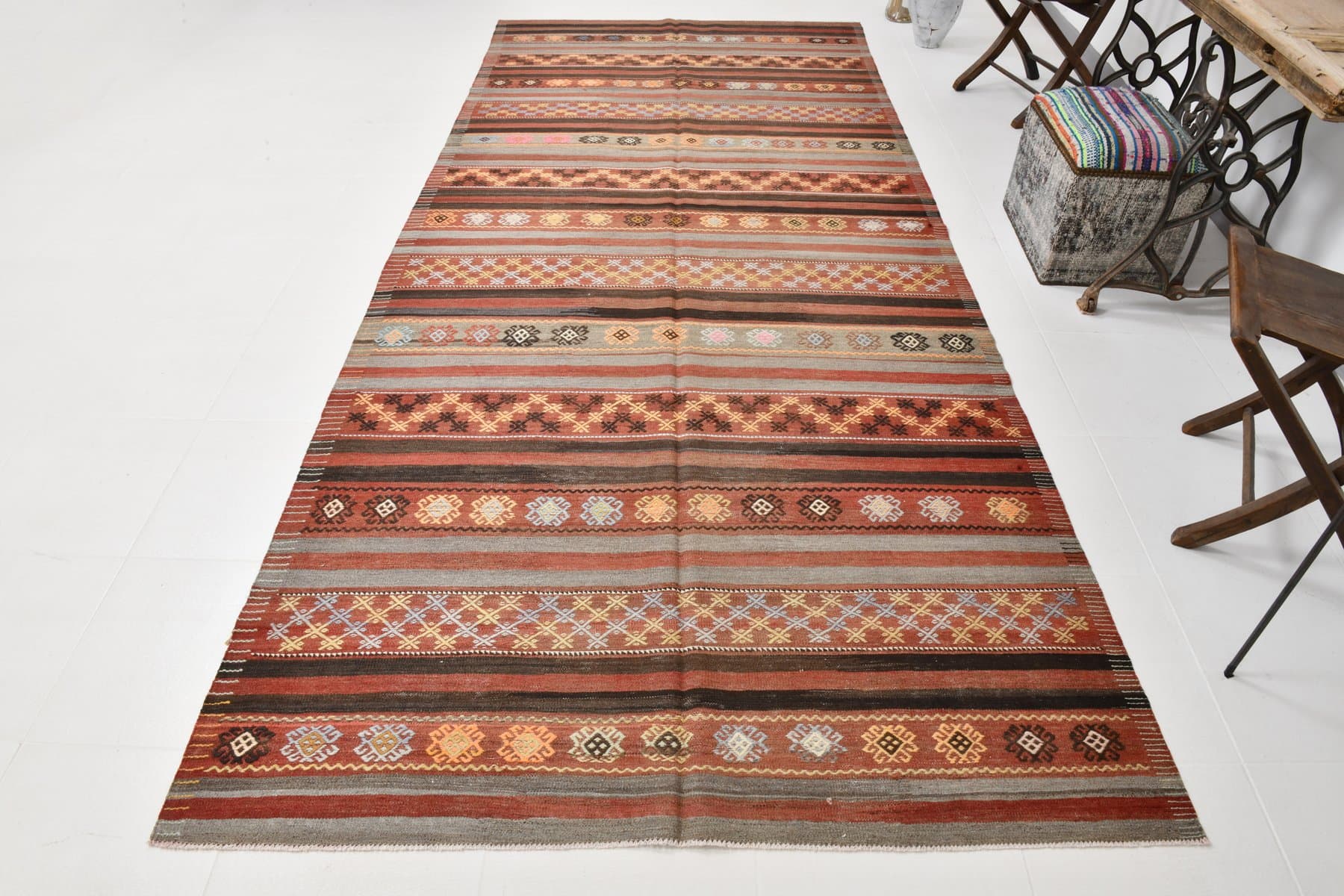 Kilim Rug 185x393 cm, red, wool, Turkey, 1960s - 218465