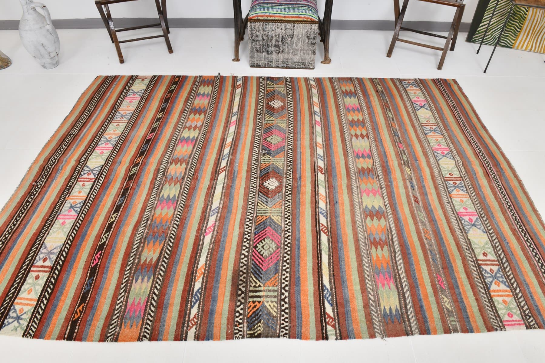 Kilim 256x176 cm, maroon, wool, 1960s - 218456