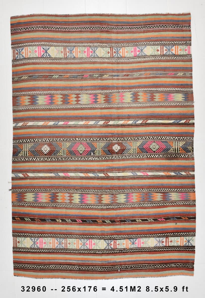 Kilim 256x176 cm, maroon, wool, 1960s - 218455