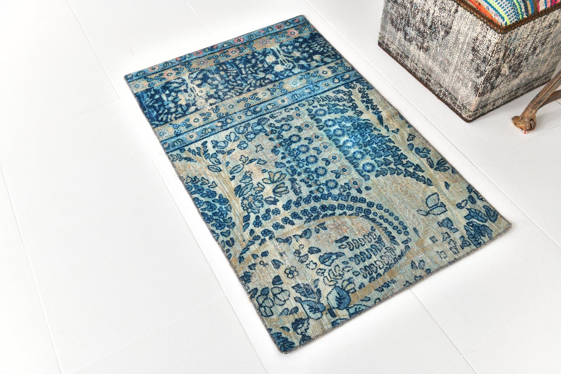 Rug 111x70 cm, blue, beige, wool, 1960s - 218444