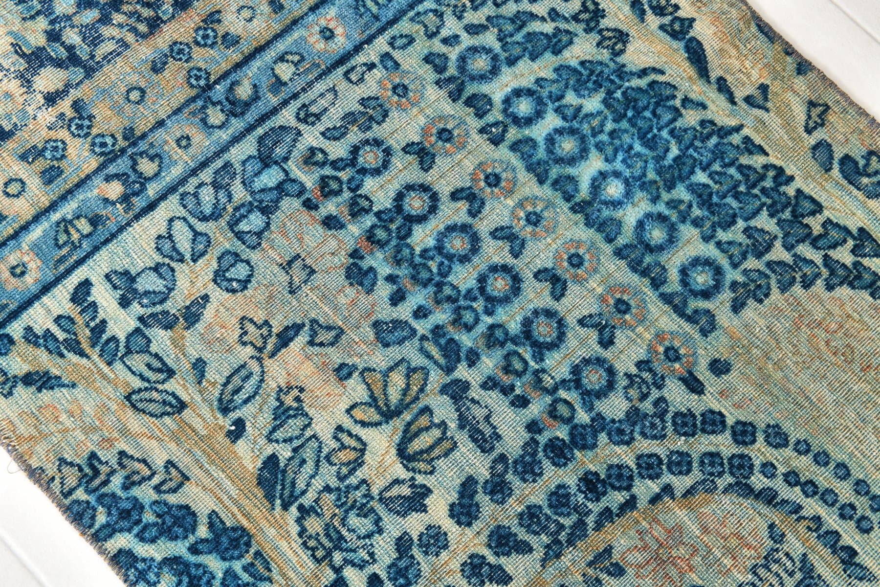 Rug 111x70 cm, blue, beige, wool, 1960s - 218446