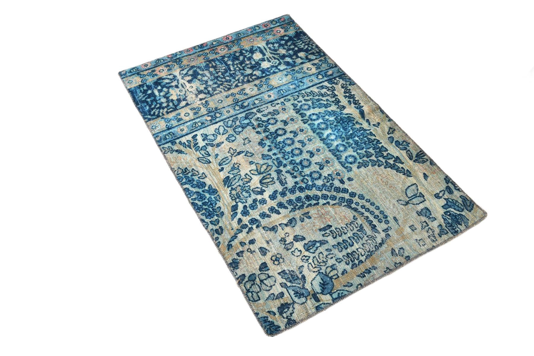 Rug 111x70 cm, blue, beige, wool, 1960s