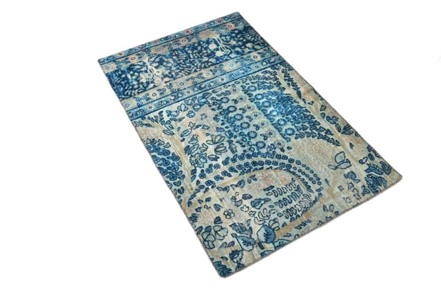 Rug 111x70 cm, blue, beige, wool, 1960s - DIMENSION