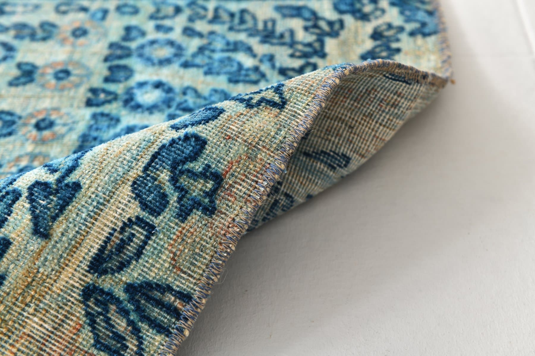 Rug 111x70 cm, blue, beige, wool, 1960s - 218451