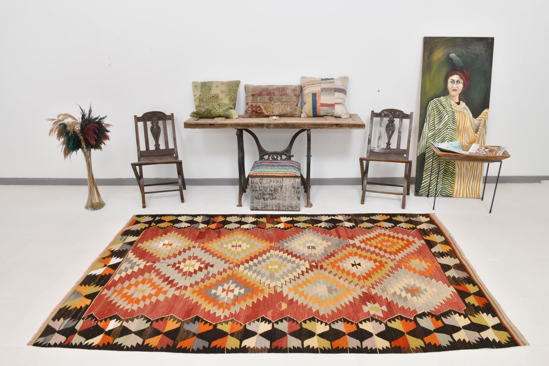 Kilim Rug 164x274 cm, red, wool, Turkey, 1970s - 218412