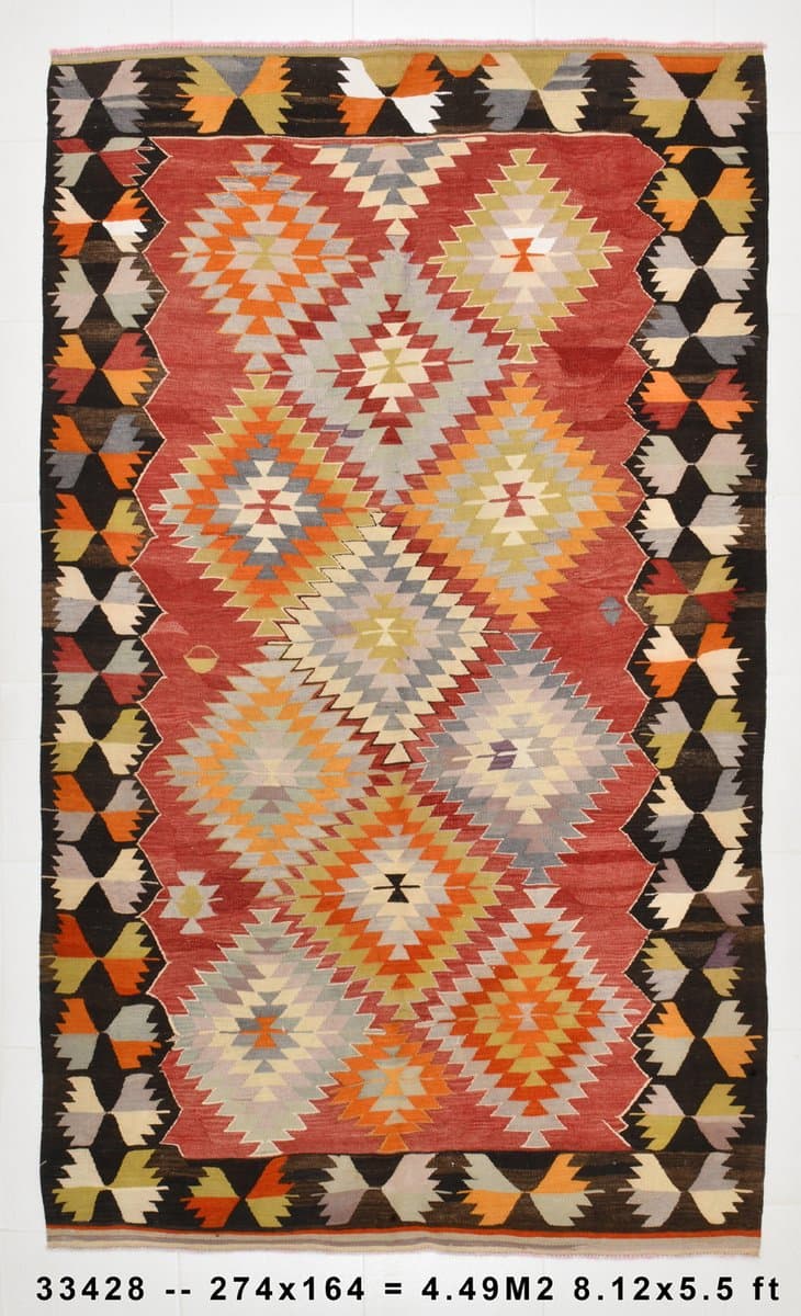 Kilim Rug 164x274 cm, red, wool, Turkey, 1970s - 218410