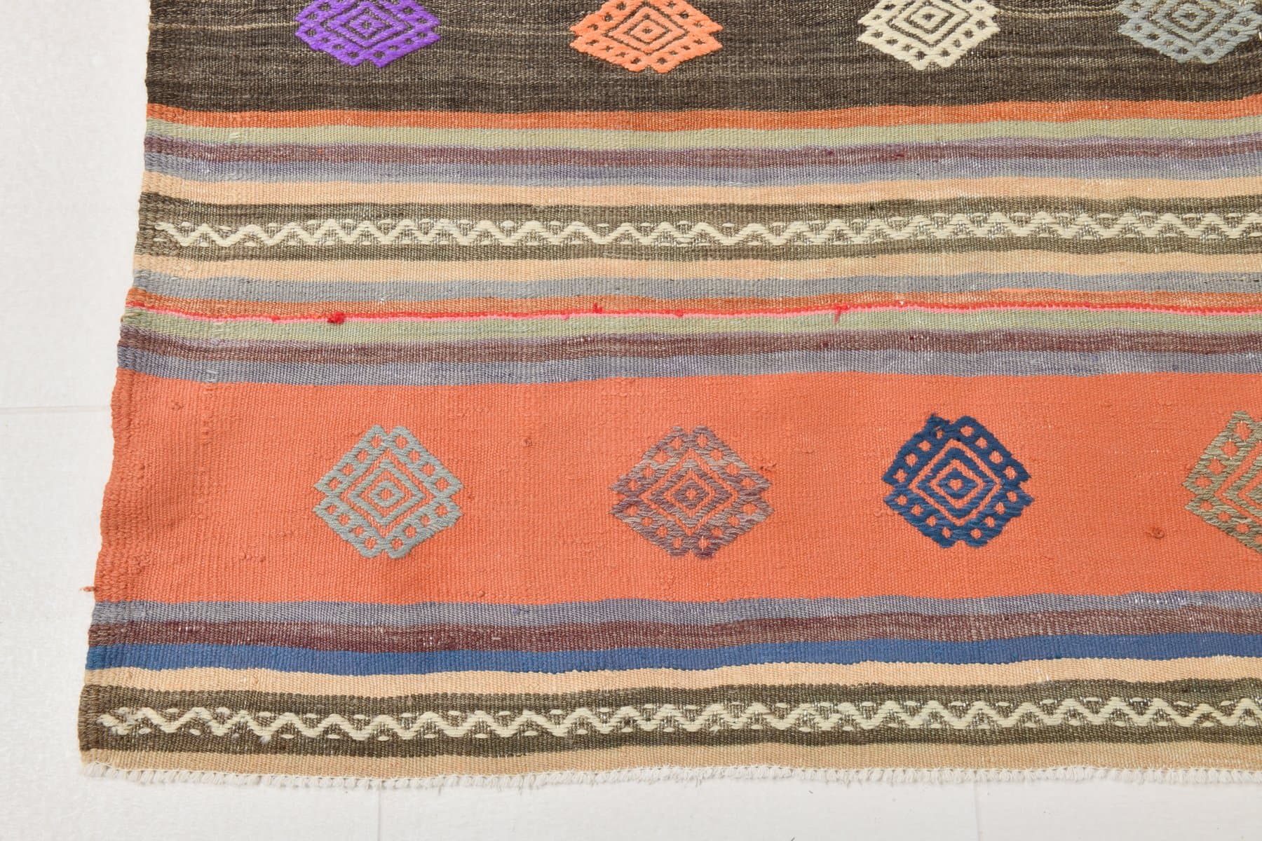 Kilim 180x290 cm, różowy, brązowy, wełna, Turcja, lata 60. - 218390