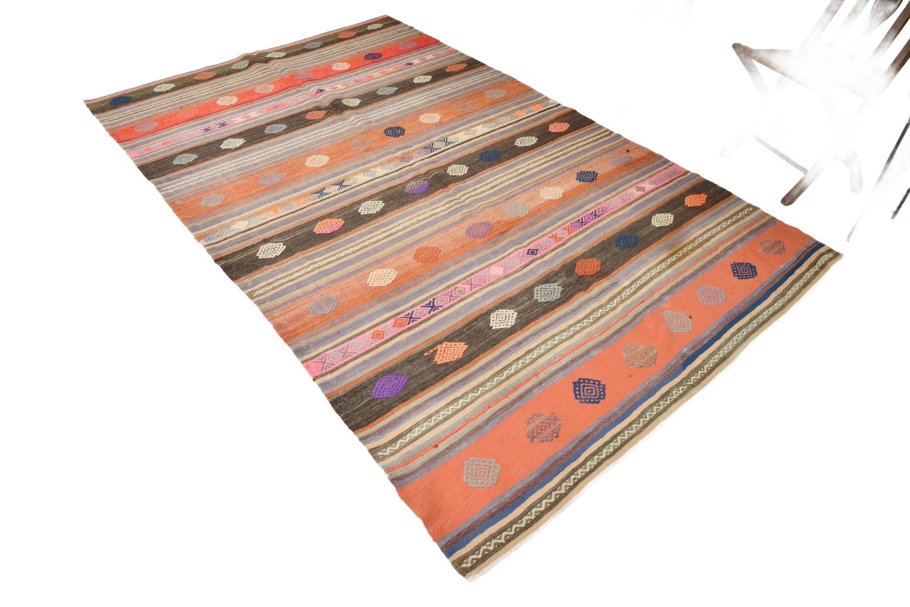 Kilim 180x290 cm, różowy, brązowy, wełna, Turcja, lata 60. - 218383