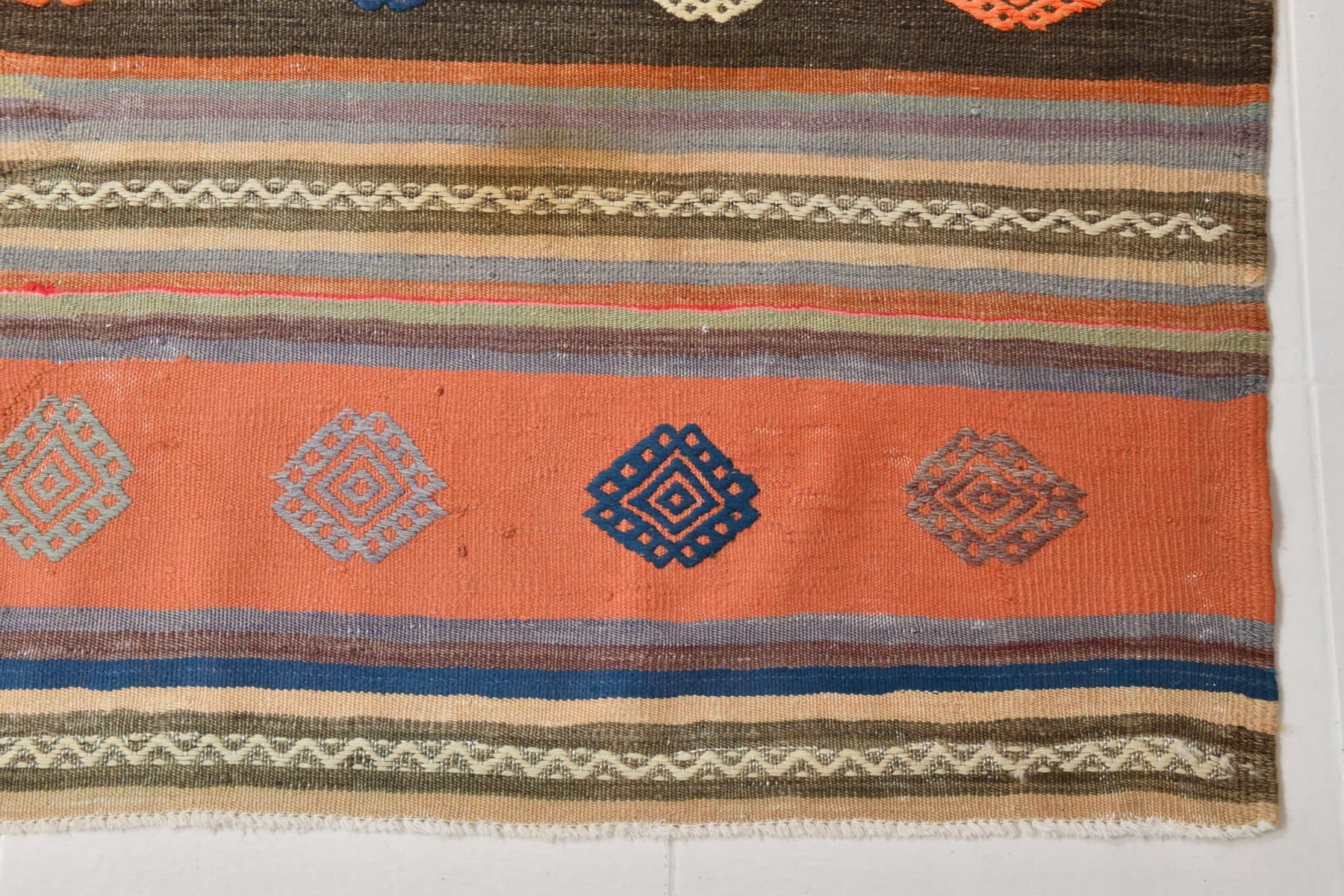 Kilim 180x290 cm, różowy, brązowy, wełna, Turcja, lata 60. - 218391