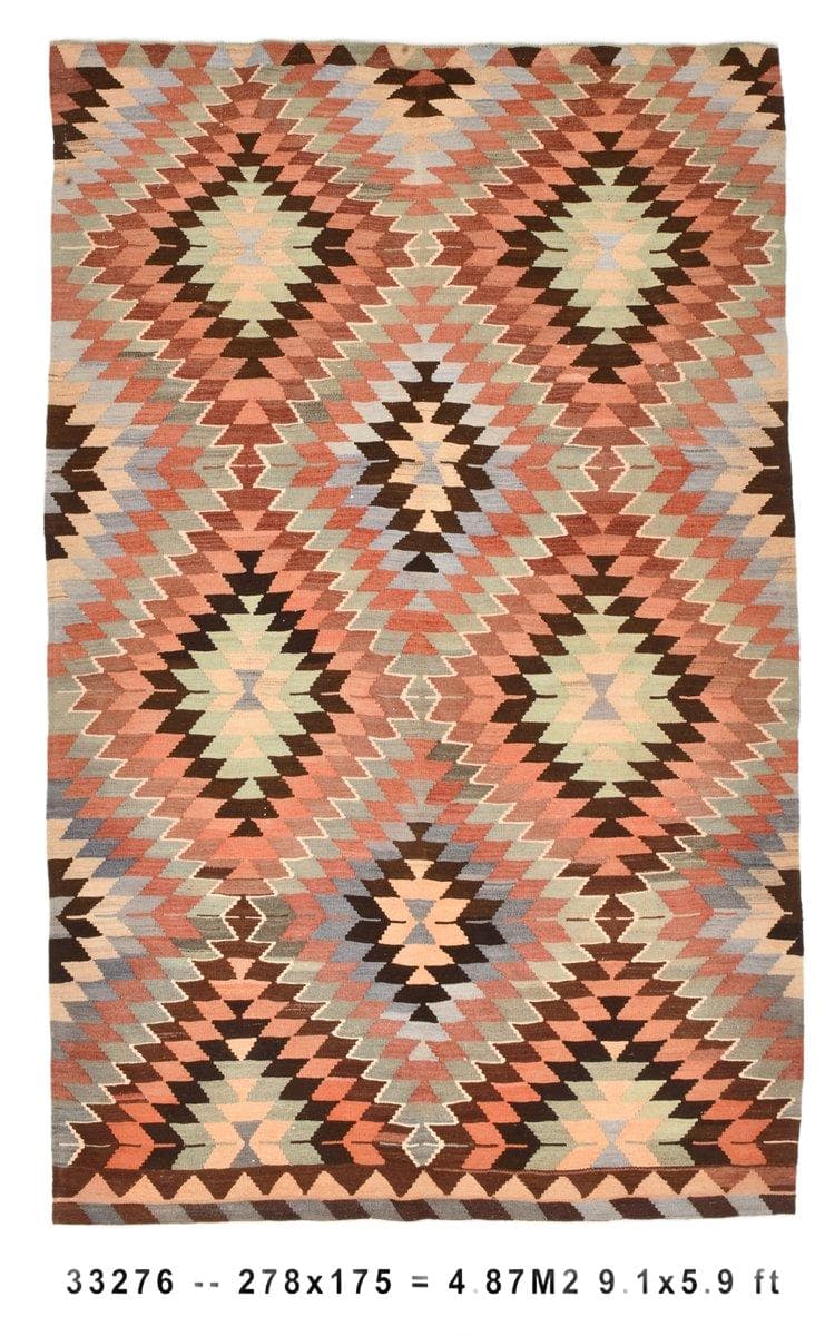 Kilim 278x175 cm, czerwony, wełna, lata 60.