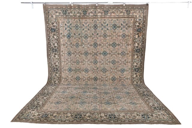 Rug 382x278 cm, beige, green, wool, 1960s - DIMENSION