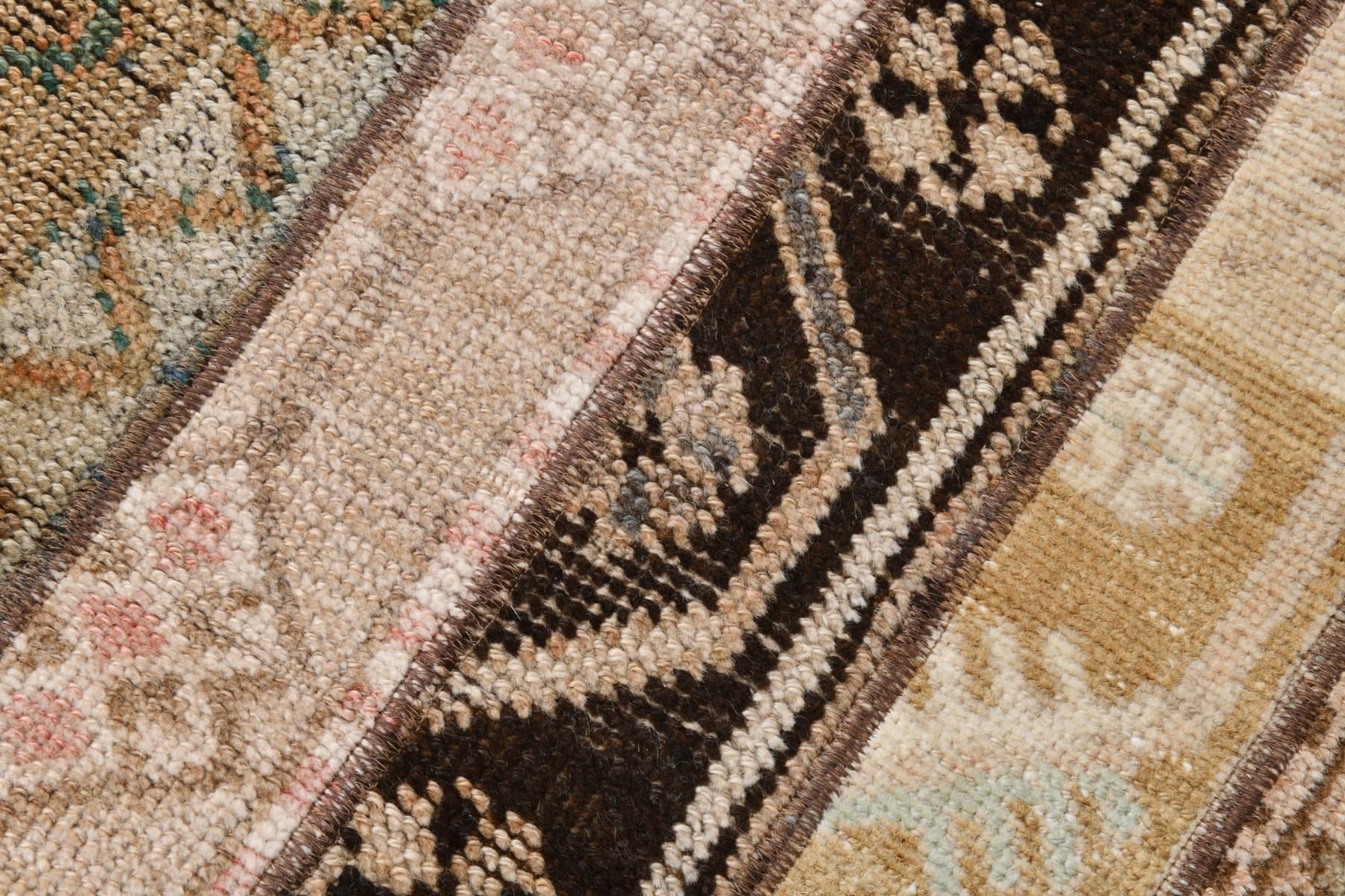 Chodnik 76x286 cm, beżowy, zielony, wełna, lata 70. - 219687