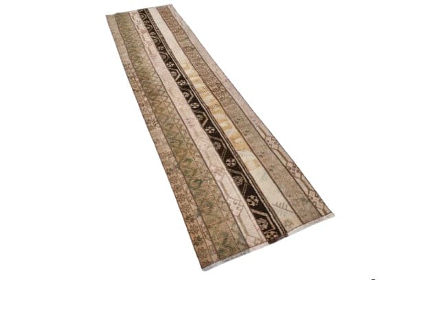 Chodnik 76x286 cm, beżowy, zielony, wełna, lata 70.