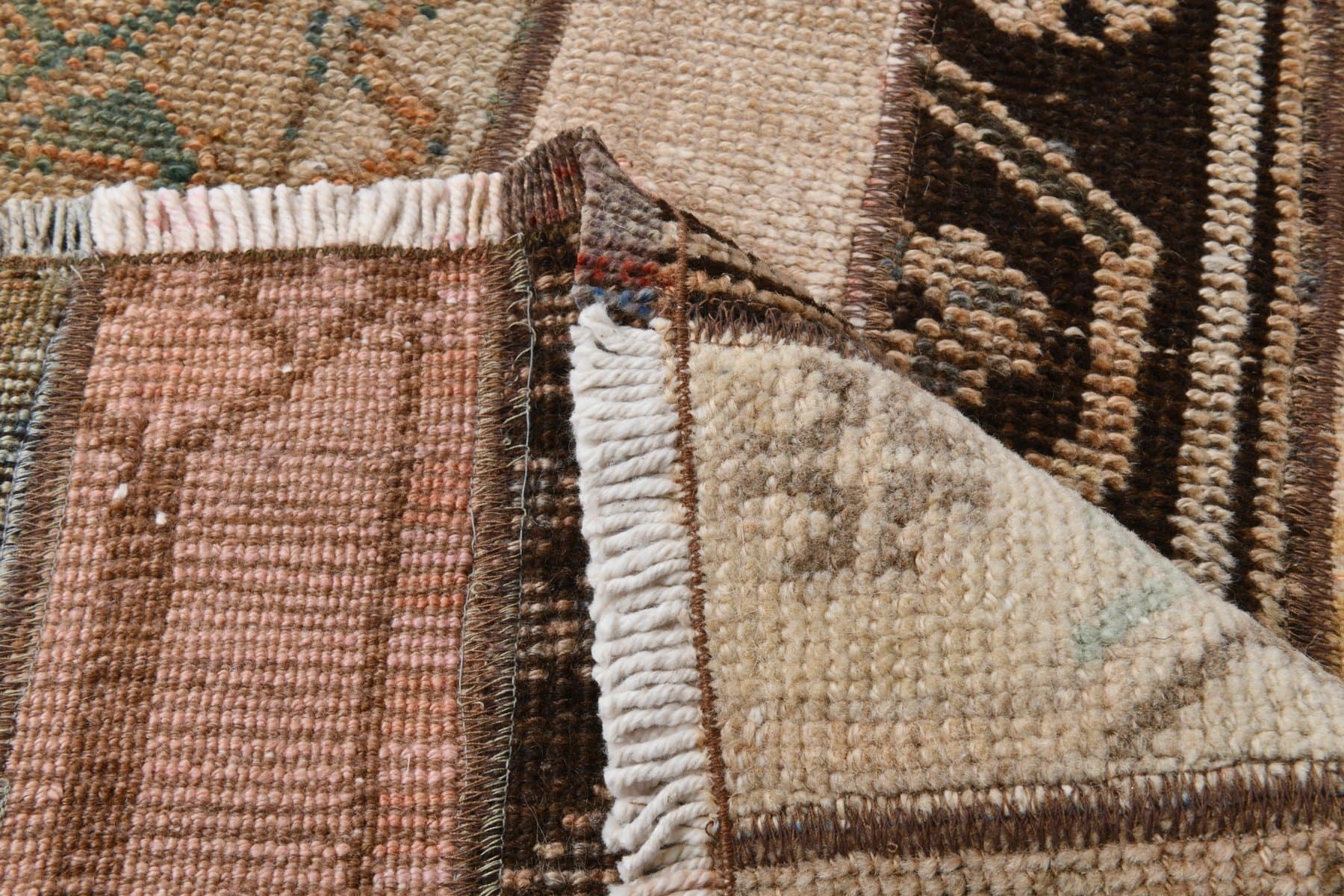 Chodnik 76x286 cm, beżowy, zielony, wełna, lata 70. - 219692