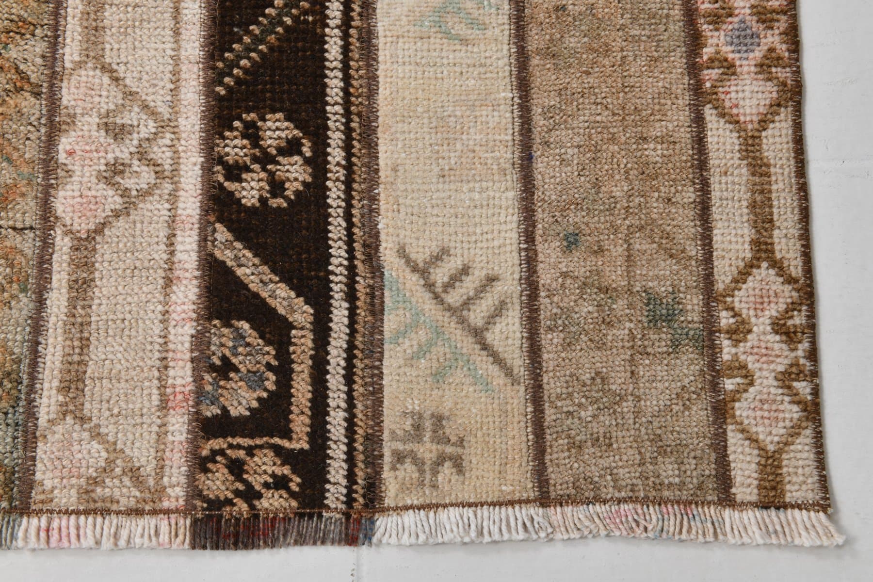 Chodnik 76x286 cm, beżowy, zielony, wełna, lata 70. - 219690