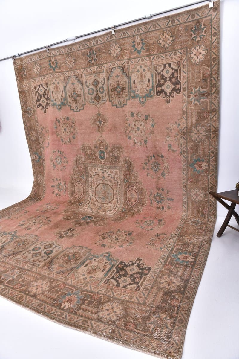 Dywan 387x293 cm, różowy, wełna, lata 60. - 219676