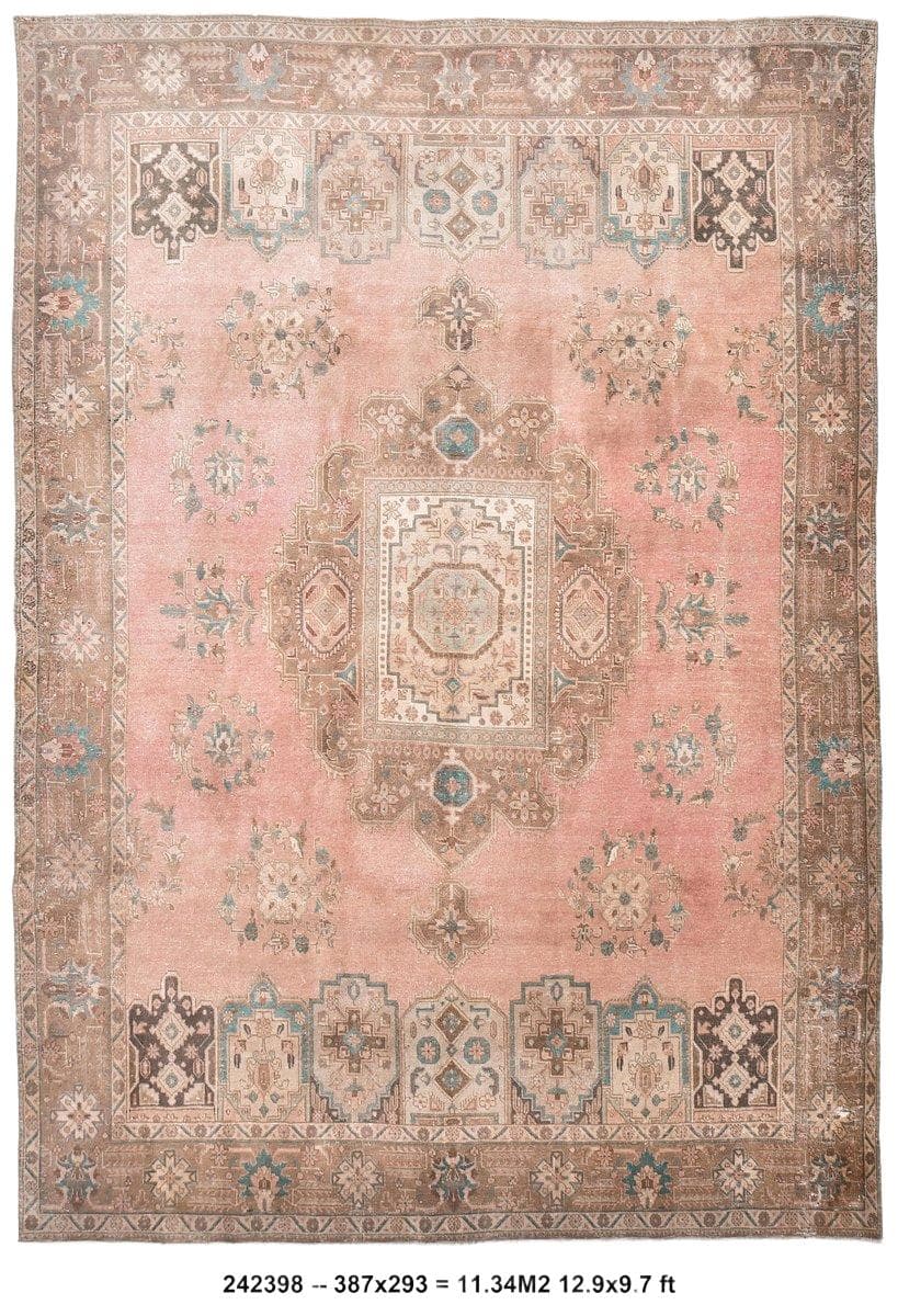 Dywan 387x293 cm, różowy, wełna, lata 60.