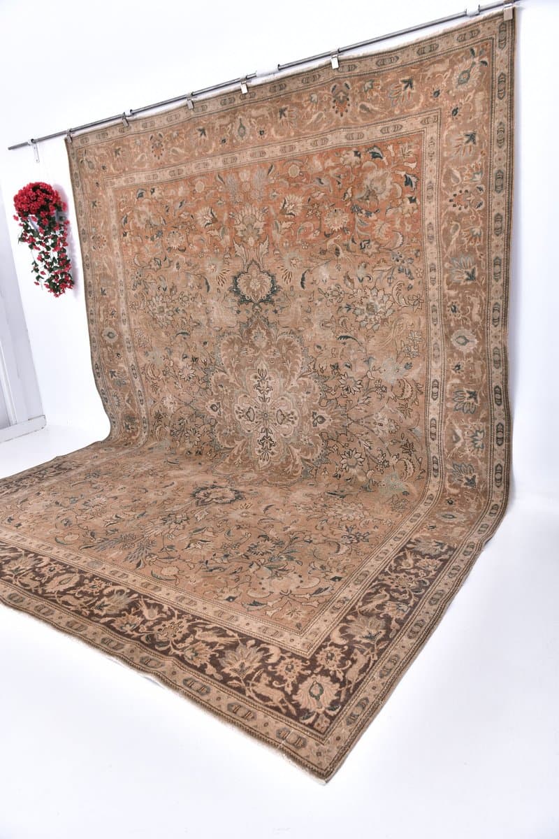 Dywan 380x295 cm, brązowy, wełna, Turcja, lata 60. - 219654