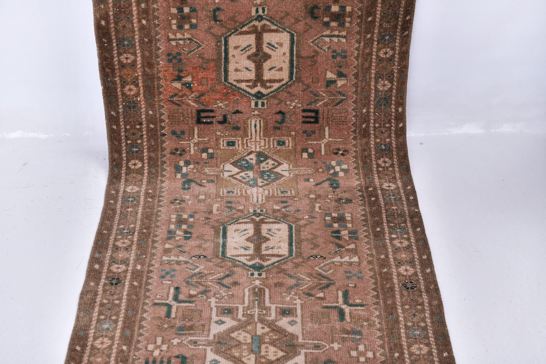 Chodnik 77x420 cm, brązowy, wełna, lata 60. - 218300