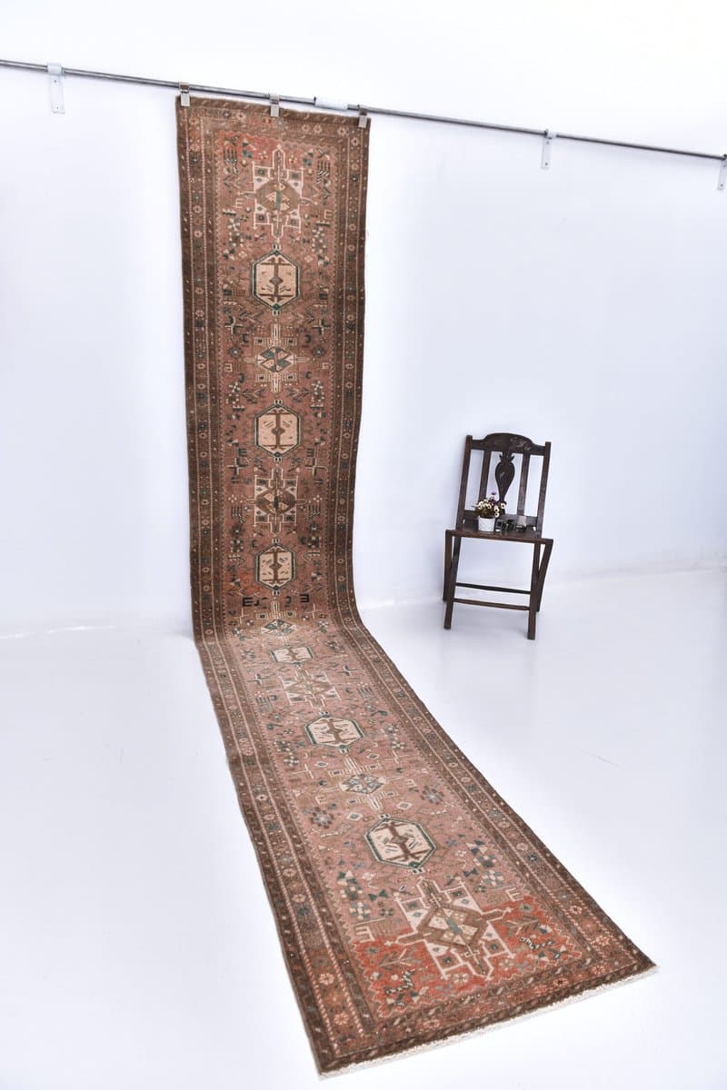 Chodnik 77x420 cm, brązowy, wełna, lata 60. - 218297