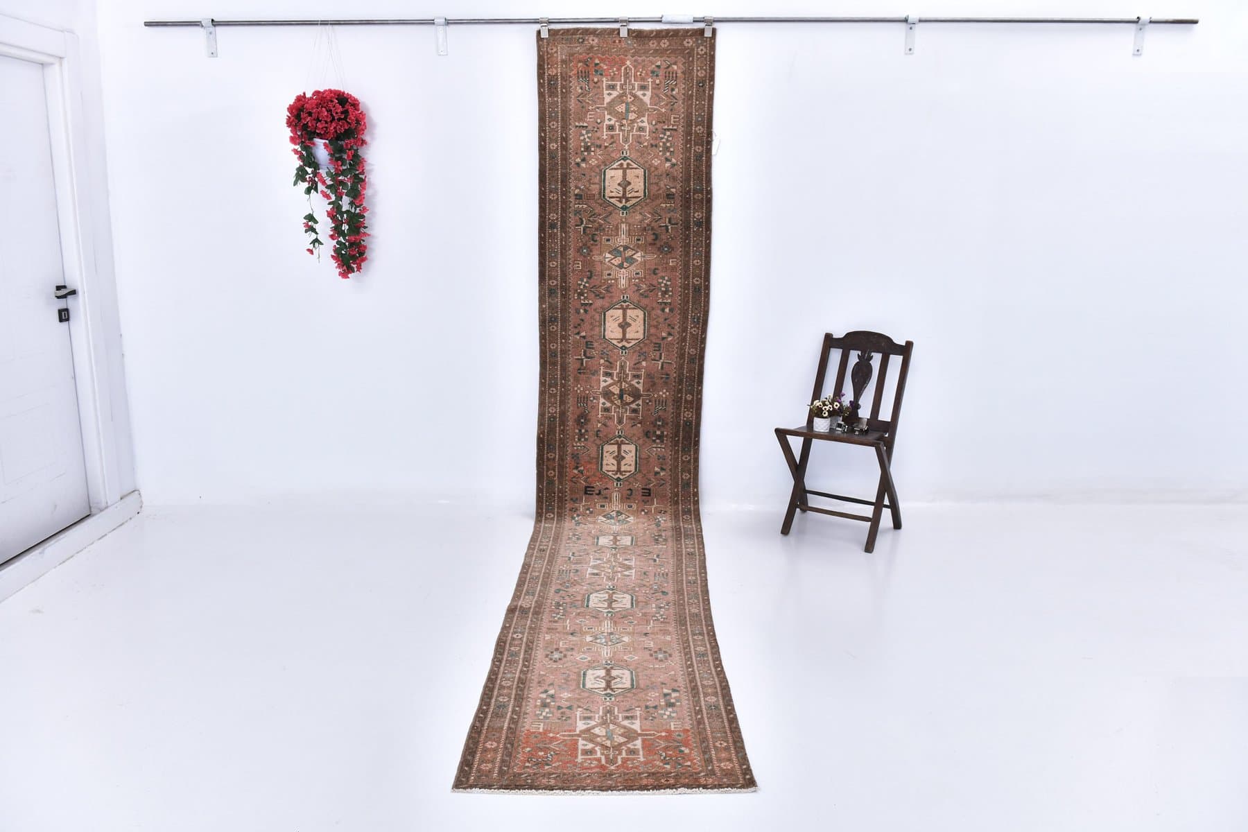 Chodnik 77x420 cm, brązowy, wełna, lata 60. - 218298