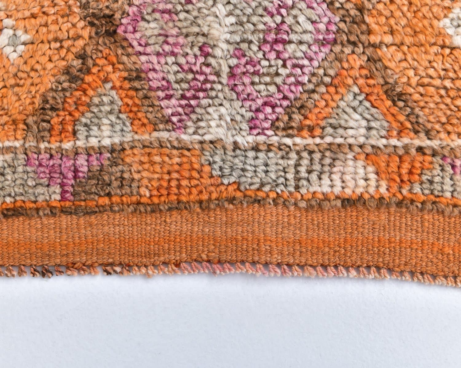 Chodnik 76x406 cm, pomarańczowy, zielony, wełna, lata 70. - 218261