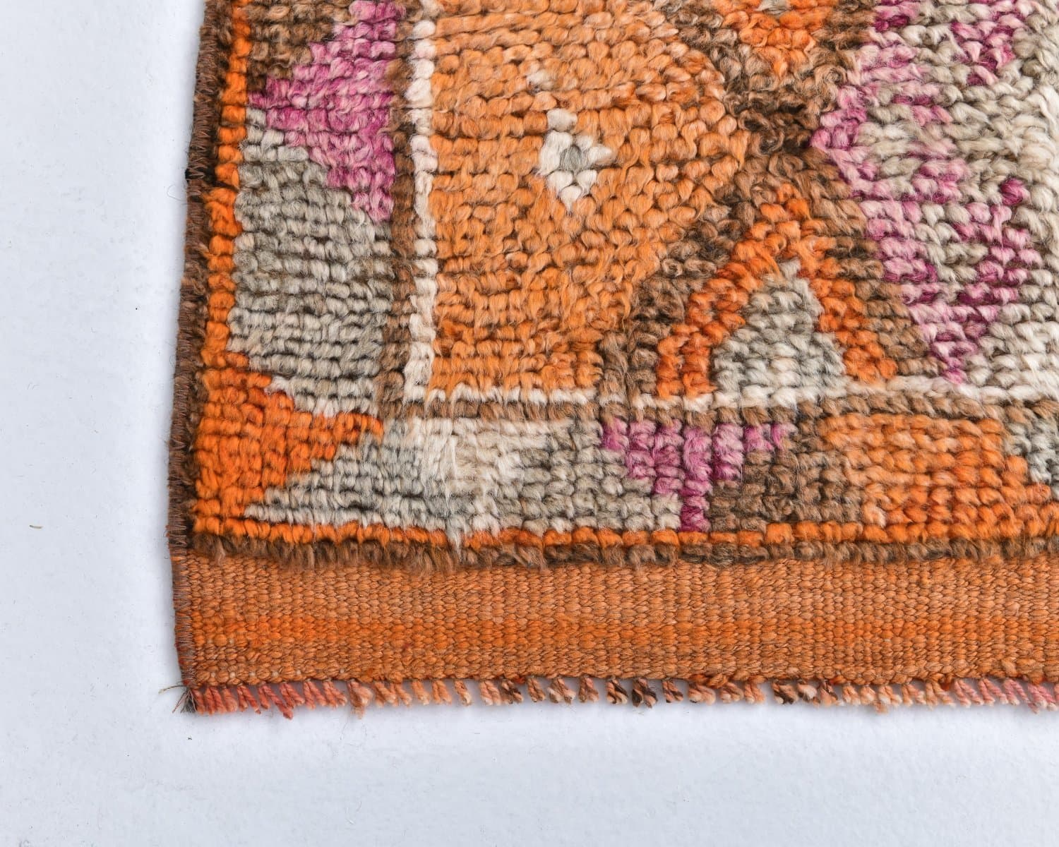 Chodnik 76x406 cm, pomarańczowy, zielony, wełna, lata 70. - 218260