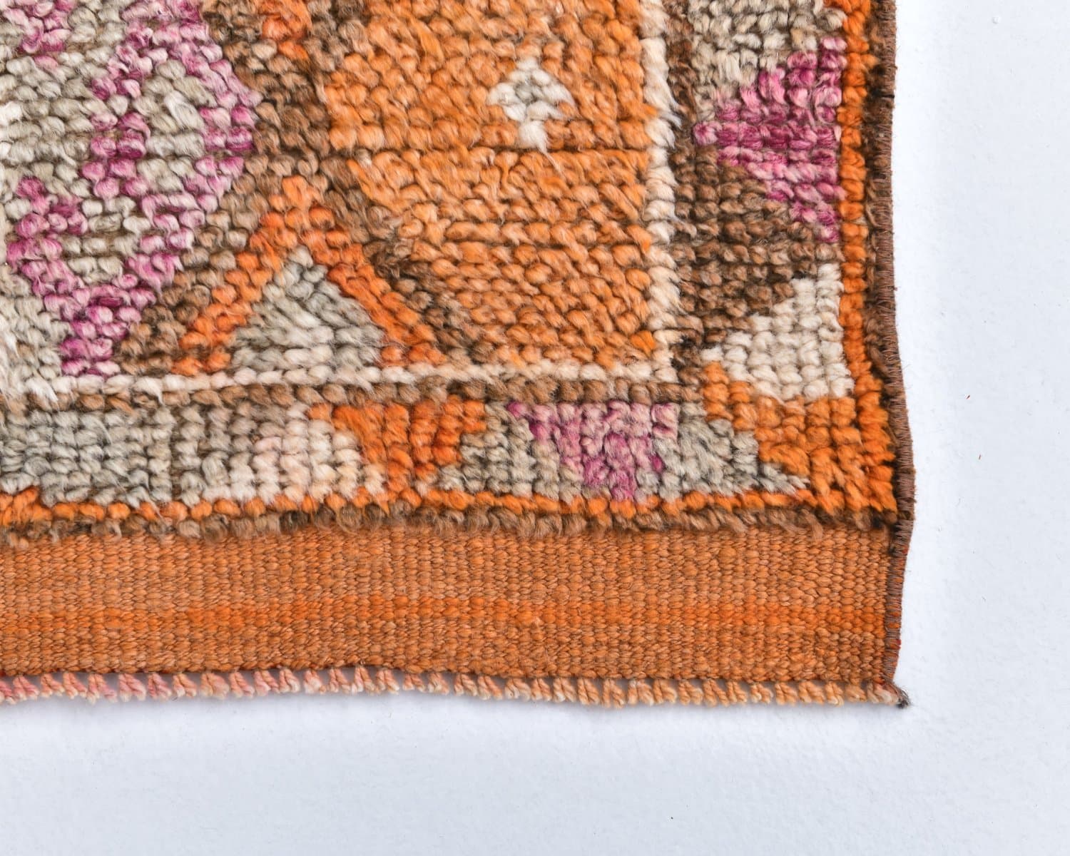 Chodnik 76x406 cm, pomarańczowy, zielony, wełna, lata 70. - 218262