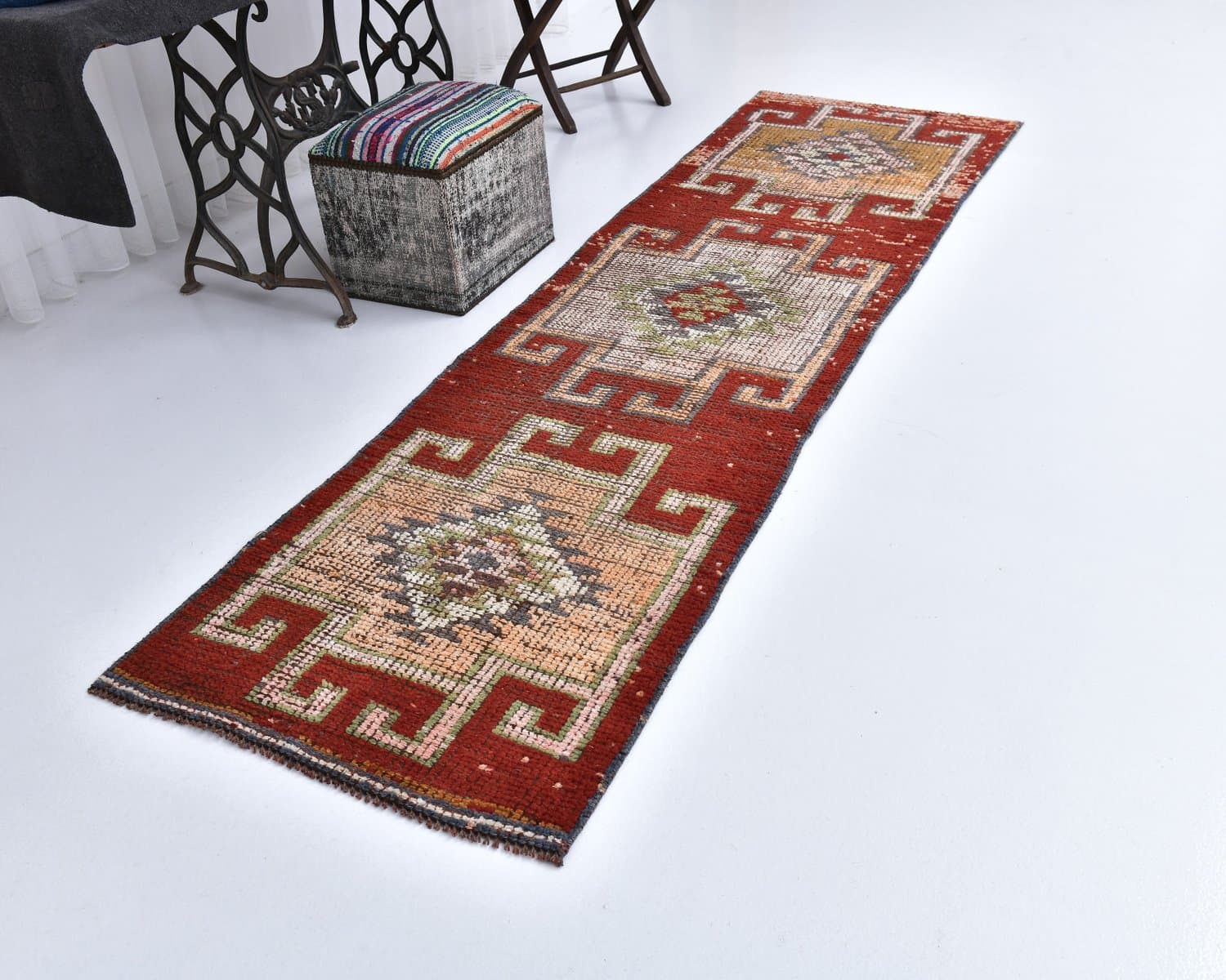 Chodnik 301x84 cm, czerwony, wełna, lata 70. - 218209