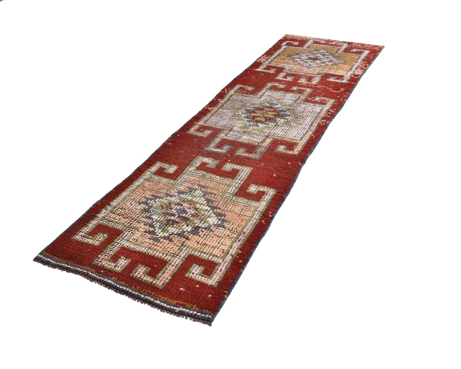 Chodnik 301x84 cm, czerwony, wełna, lata 70.