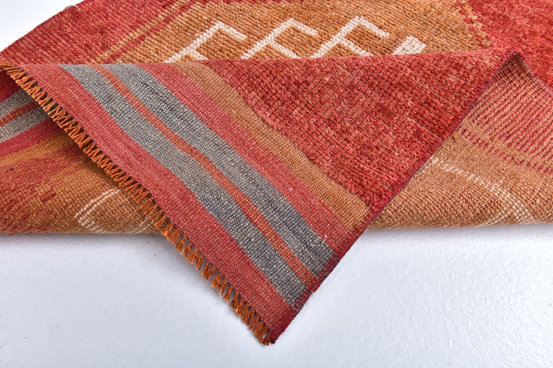 Chodnik 80x329 cm, czerwony, pomarańczowy, wełna, lata 70. - 218194