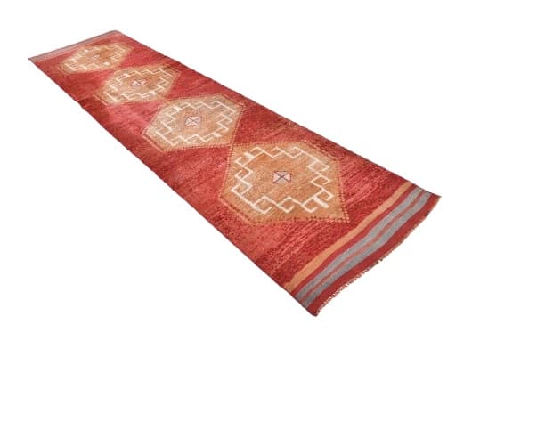 Chodnik 80x329 cm, czerwony, pomarańczowy, wełna, lata 70.