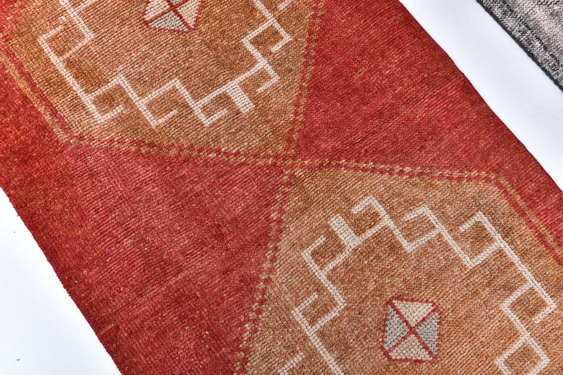 Chodnik 80x329 cm, czerwony, pomarańczowy, wełna, lata 70. - 218189