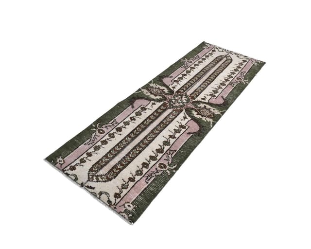 Chodnik 198x68 cm, zielony, różowy, wełna, lata 70. - WYMIARY