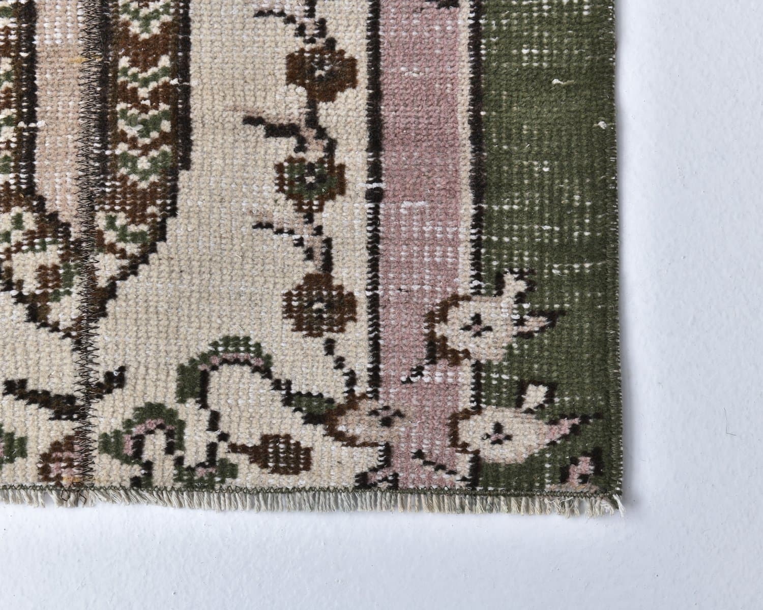 Chodnik 198x68 cm, zielony, różowy, wełna, lata 70. - 218182