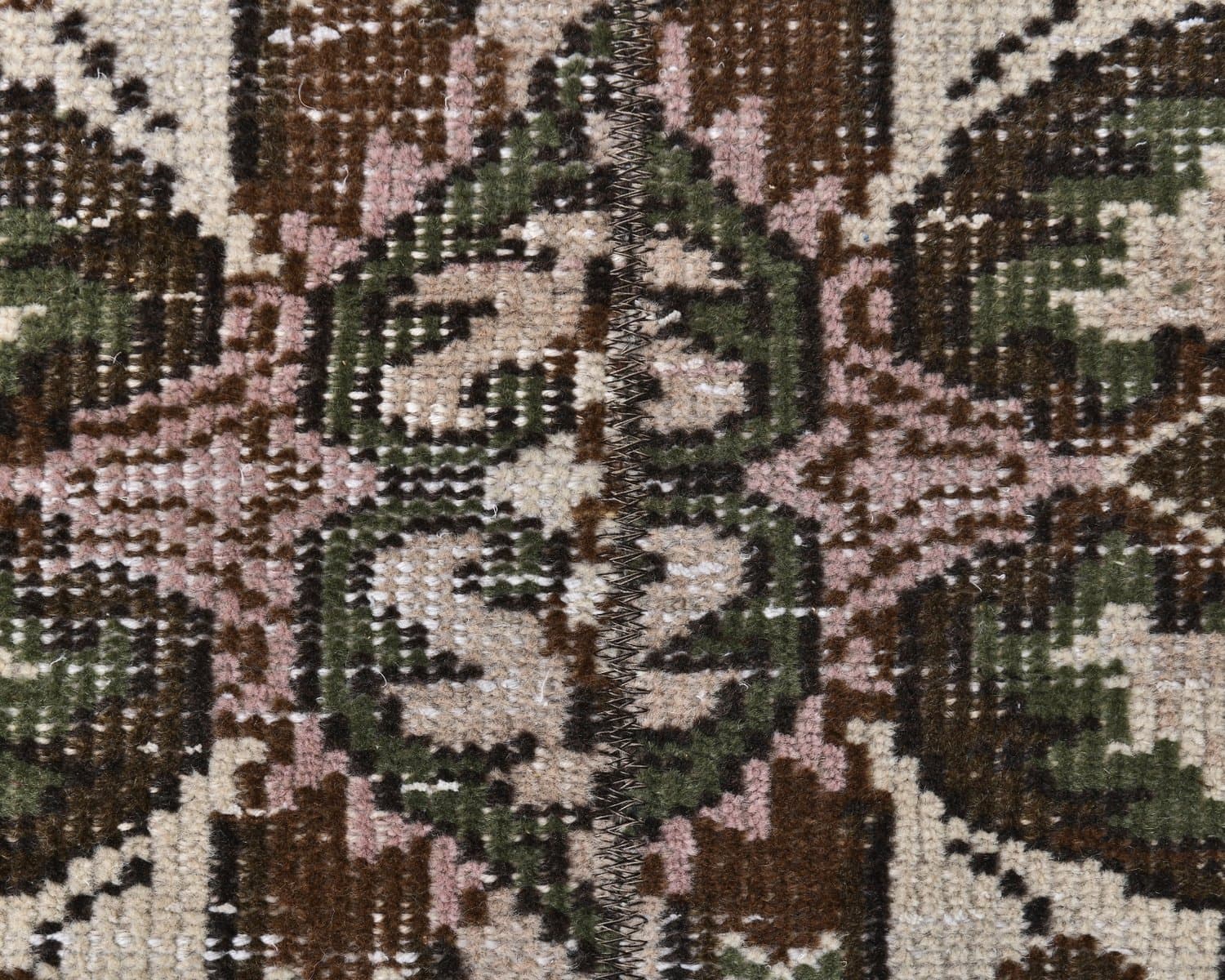 Chodnik 198x68 cm, zielony, różowy, wełna, lata 70. - 218180