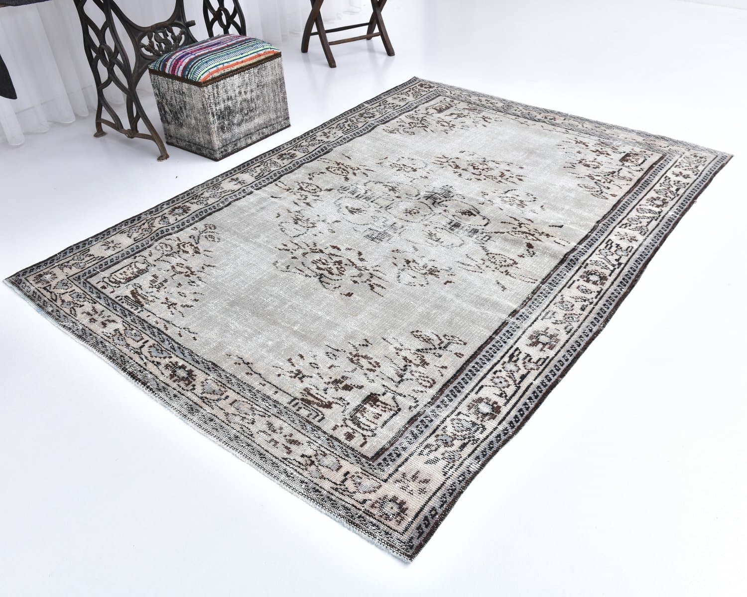 Dywan 235x166 cm, szary, wełna, Turcja, lata 70. - 218165