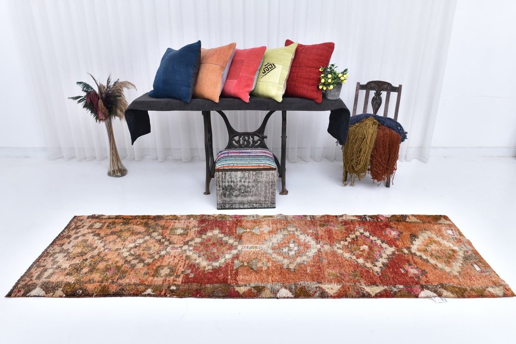 Chodnik 85x280 cm, czerwony, wełna, lata 70. - 218142