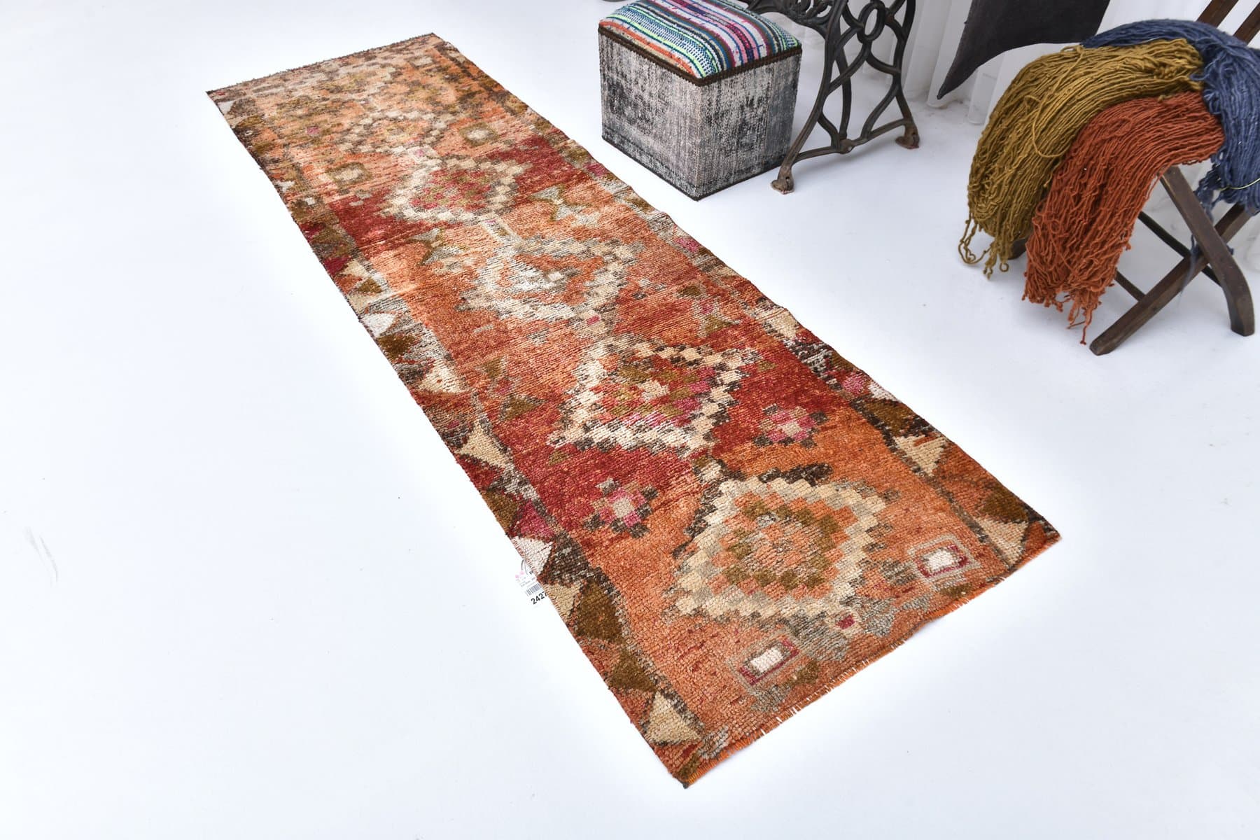 Chodnik 85x280 cm, czerwony, wełna, lata 70. - 218141